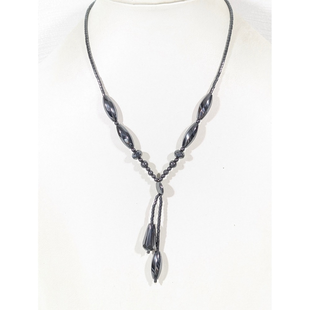 Artisan Hematite‎ Bead Necklace 18" Gunmetal Gray Modern Statement
